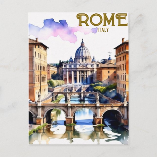 Printable Rome Italy Colosseum Travel Art Vintage Postcard (Front)