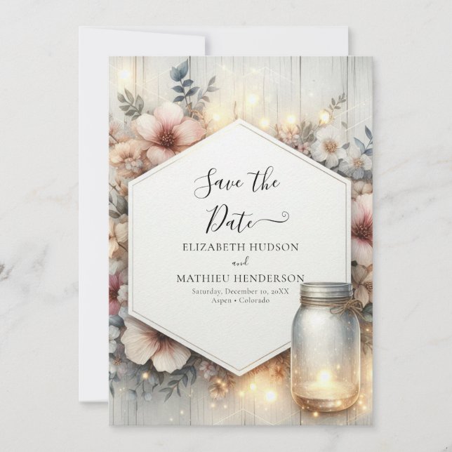 Printable Rustic Mason Jar Wedding Save The Date (Front)