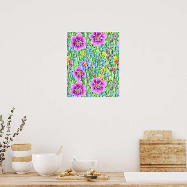 Printable seamless flowers Watercolor painting Poster (Kitchen)