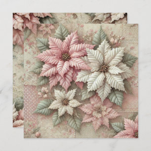 Printable Shabby Chic Fabric Poinsettia Scrapbook Invitation