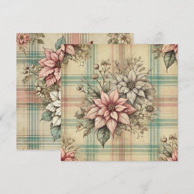 Printable Shabby Chic Plaid Poinsettias Scrapbook Invitation (Front/Back)