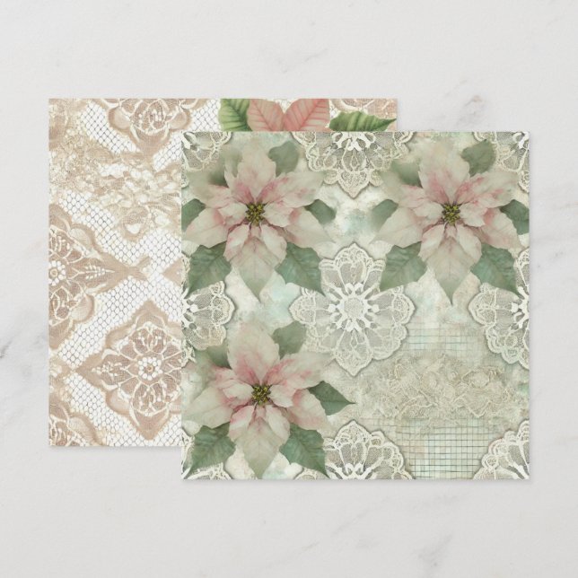 Printable Shabby Chic Poinsettia & Lace Scrapbook Invitation (Front/Back)