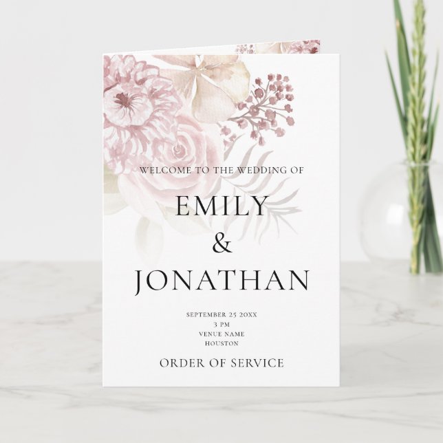 Printable Simple Church Folded Wedding Program (Front)