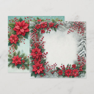 Printable Snowy Poinsettia Frame Scrapbook Invitation