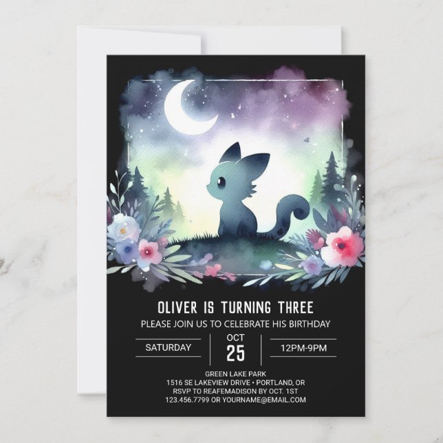 Printable Sweet Cat Birthday Invitation (Front)