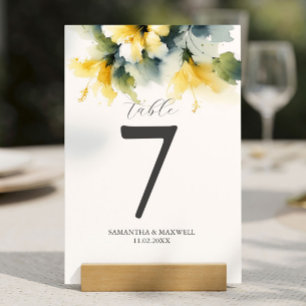 Printable Table Number Watercolor Hibiscus