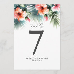 Printable Table Number Watercolor Peach Hibiscus
