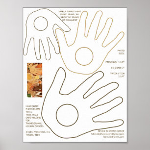 Printable Thanksgiving Turkey Hands 3 Photo Tags Poster