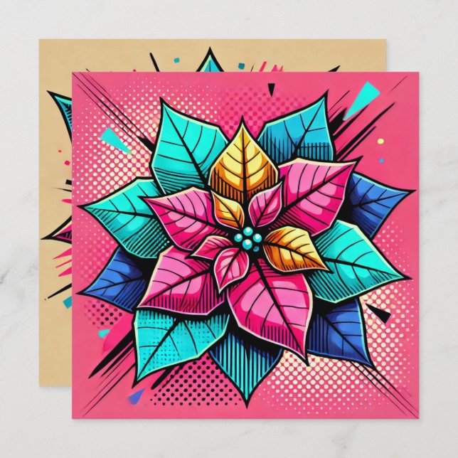 Printable Vibrant Pop Art Poinsettia Scrapbook Invitation (Front/Back)