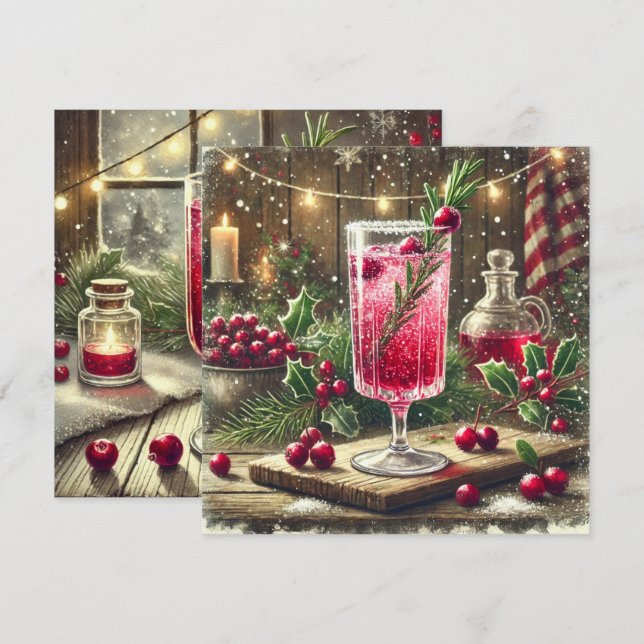 Printable Vintage Christmas Drink Cranberry Fizz Invitation (Front/Back)
