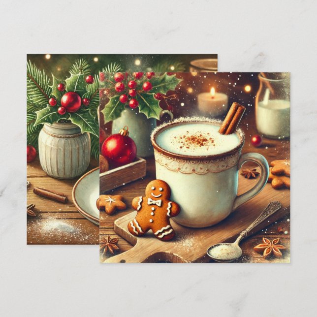 Printable Vintage Christmas Gingerbread Hot Milk Invitation (Front/Back)
