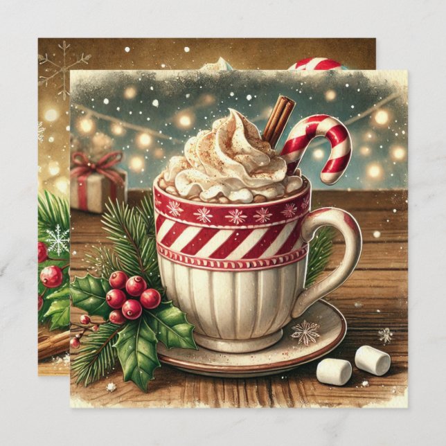 Printable Vintage Christmas Holiday Hot Chocolate Invitation (Front/Back)