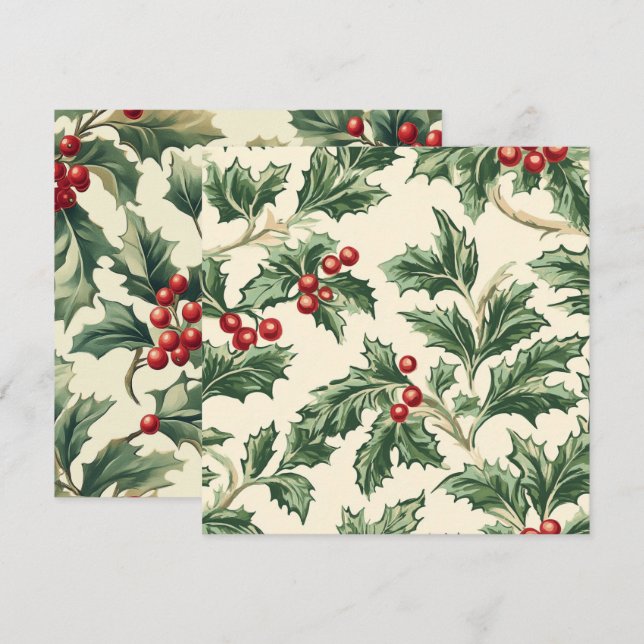 Printable Vintage Christmas Holly Pattern Paper Invitation (Front/Back)