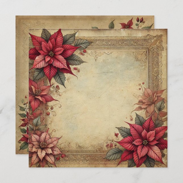 Printable Vintage Paper Poinsettia Frame Scrapbook Invitation (Front/Back)