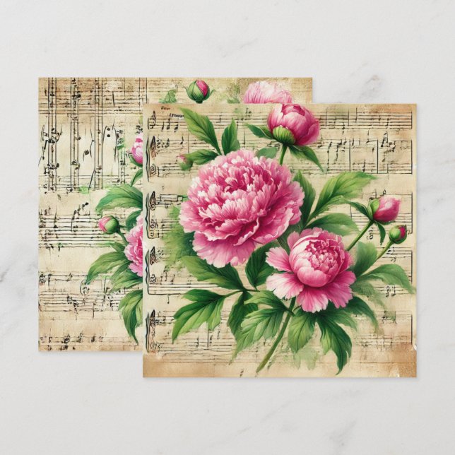 Printable Vintage Pink and Green Peonies Scrapbook Invitation (Front/Back)