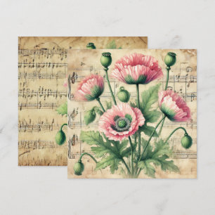 Printable Vintage Pink and Green Poppies Scrapbook Invitation