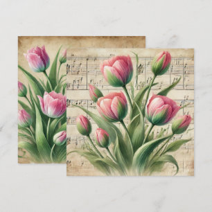 Printable Vintage Pink and Green Tulips Scrapbook Invitation