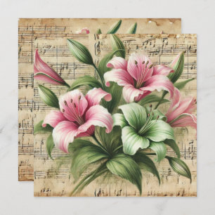 Printable Vintage Pink & Green Lilies Scrapbook Invitation