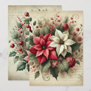 Printable Vintage Watercolor Poinsettia Wreath Invitation