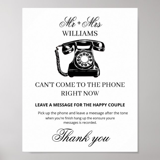 Printable Voicemail Wedding Audio Guestbook Sign (Front)