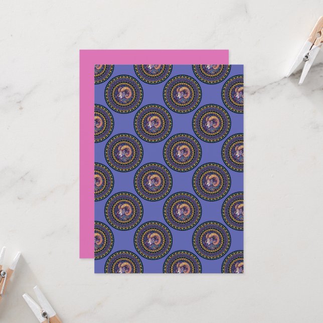 Printable Whimsical Aries Zodiac Polka Dot Mandala Invitation (Front/Back In Situ)