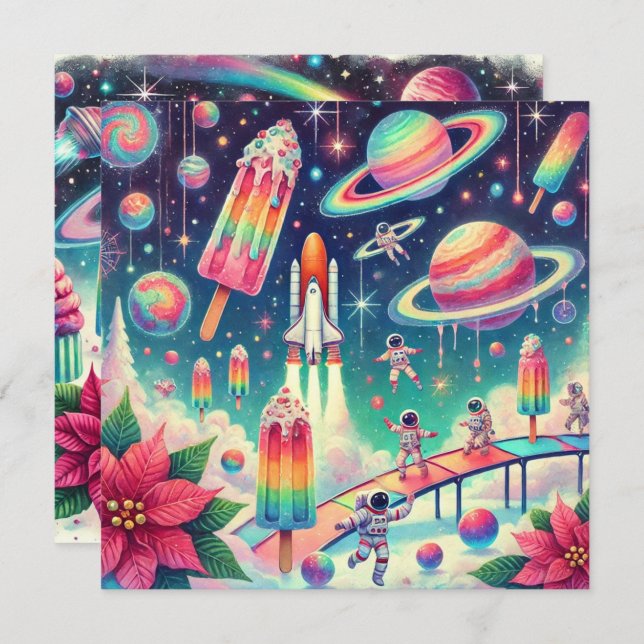 Printable Whimsical Cosmic Poinsettia Scrapbook Invitation (Front/Back)