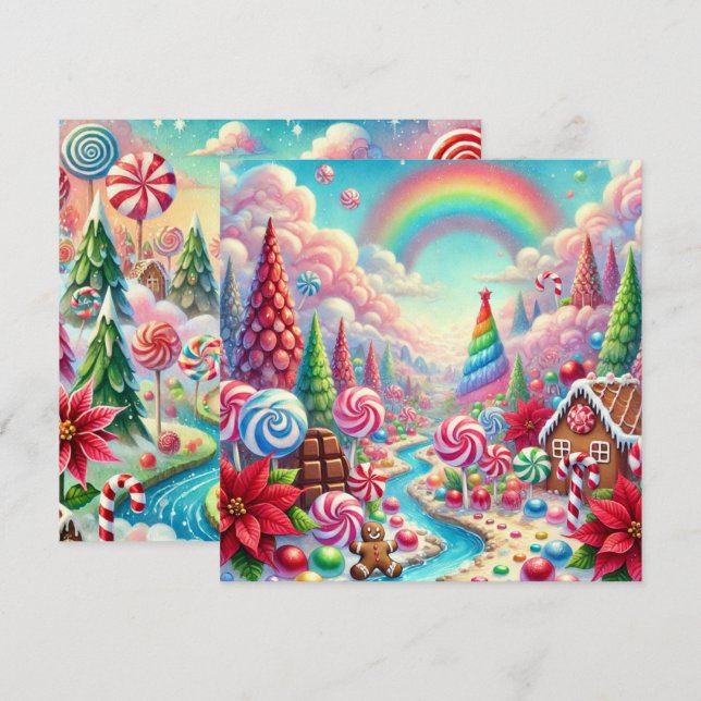 Printable Whimsical Poinsettia Candyland Scrapbook Invitation (Front/Back)