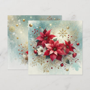 Printable Whimsical Snowy Poinsettia Christmas Invitation