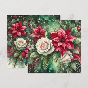 Printable Whimsical Winter Poinsettia Evergreen Invitation