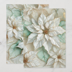 Printable White and Mint Alcohol Ink Poinsettia Invitation