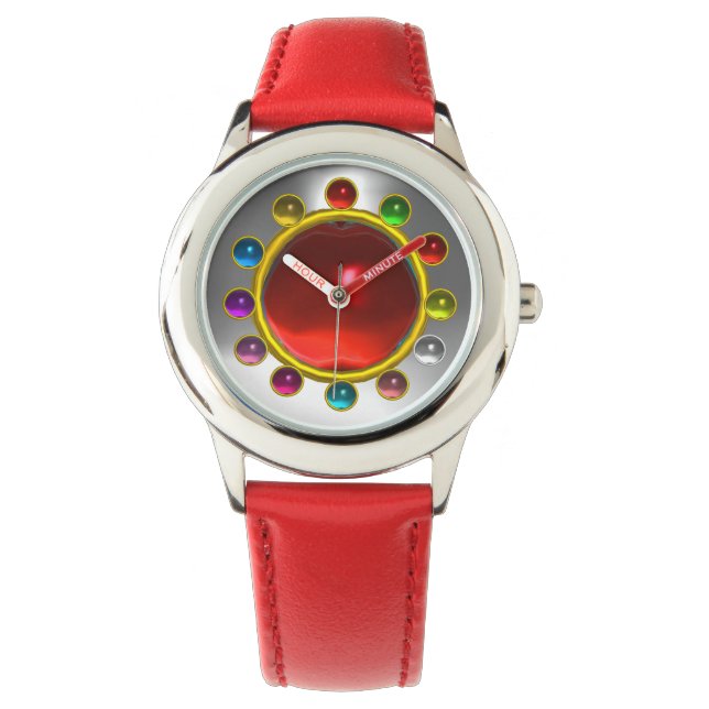 PRINTED 3D RED RUBY AND COLORFUL GEMSTONES WATCH (Front)