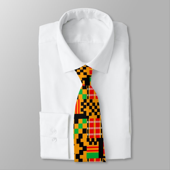 Printed African Kente Cloth Tie (Tied)
