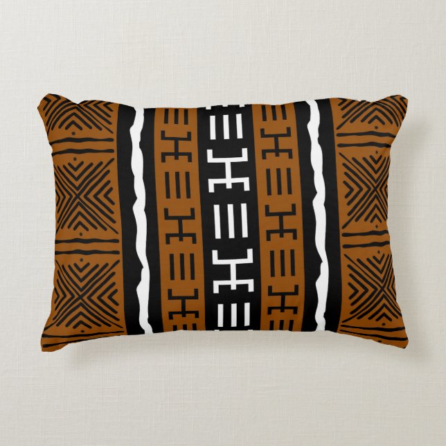 Printed African Mud Cloth Design Tote Bag Accent Pillow (Front)