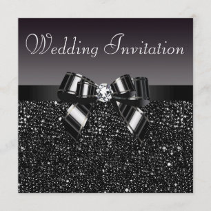 Printed Black Sequins, Bow & Diamond Wedding Invitation