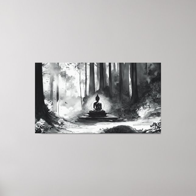 Printed Black White Buddha wall arts Canvas Print (Front)