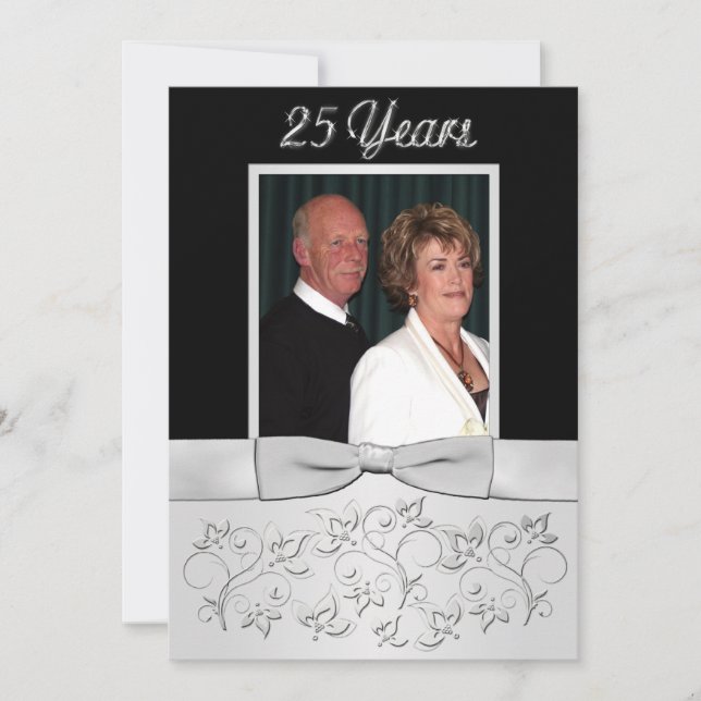 PRINTED BOW 25th Anniversary Invitation with Photo (Front)