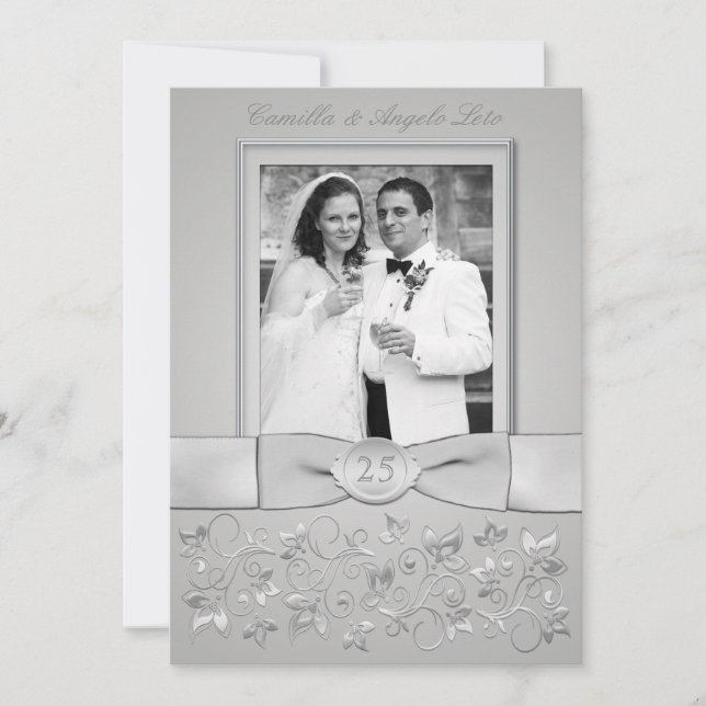 PRINTED BOW 25th Wedding Anniversary Photo Invite (Front)