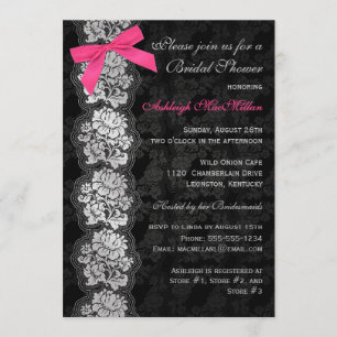 PRINTED BOW Black Floral Lace Bridal Shower Invite