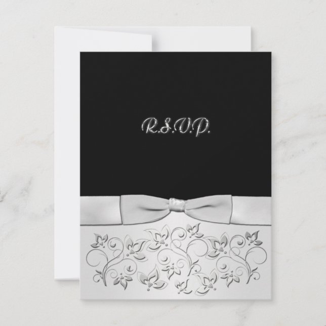 PRINTED BOW Black, Silver RSVP Card (Front)