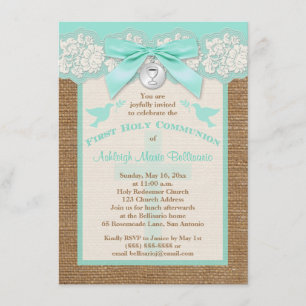 PRINTED BOW & CHARM First Holy Communion Invite