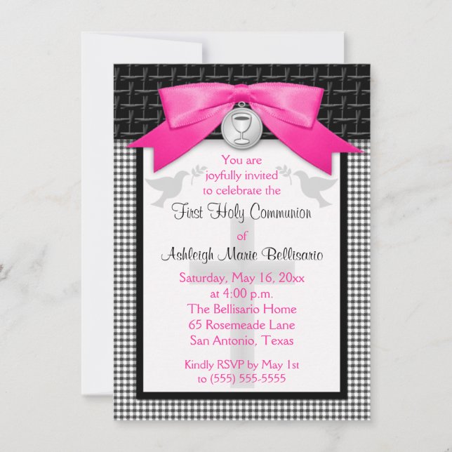 PRINTED BOW First Holy Communion Invitation (Front)