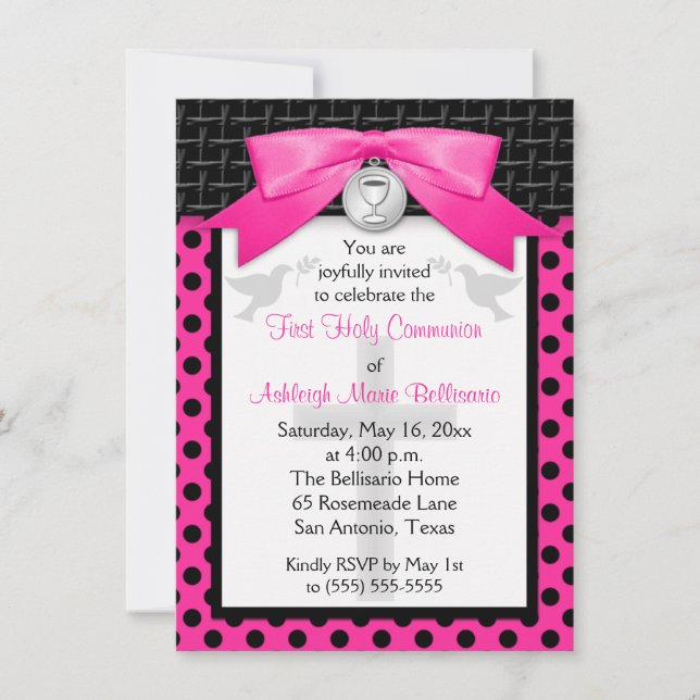 PRINTED BOW First Holy Communion Invitation (Front)