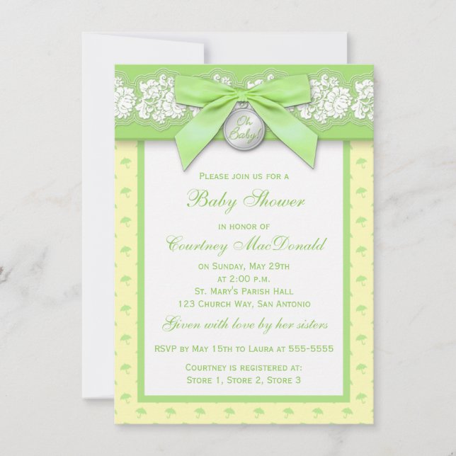 PRINTED BOW Floral Lace Baby Shower Invite (Front)