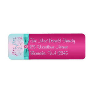 PRINTED BOW Pink, Aqua Floral Return Address Label