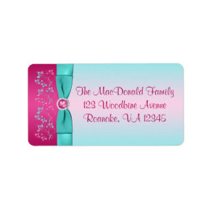 PRINTED BOW Pink, Aqua Floral Return Address Label