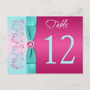 PRINTED BOW Pink, Aqua Floral Table Number Card