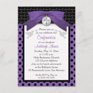 PRINTED BOW Purple First Holy Confirmation Invite
