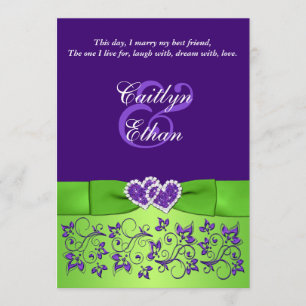 PRINTED BOW Purple Green Floral Wedding Invitation