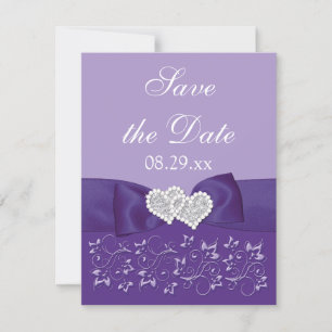 PRINTED BOW Purple White Floral Save the Date Card