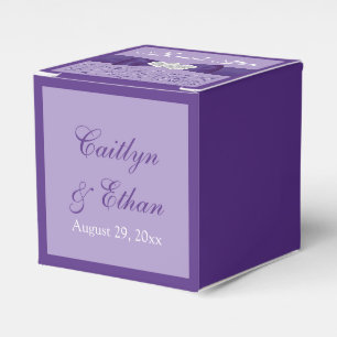 PRINTED BOW Purple White Floral Wedding Favour Box